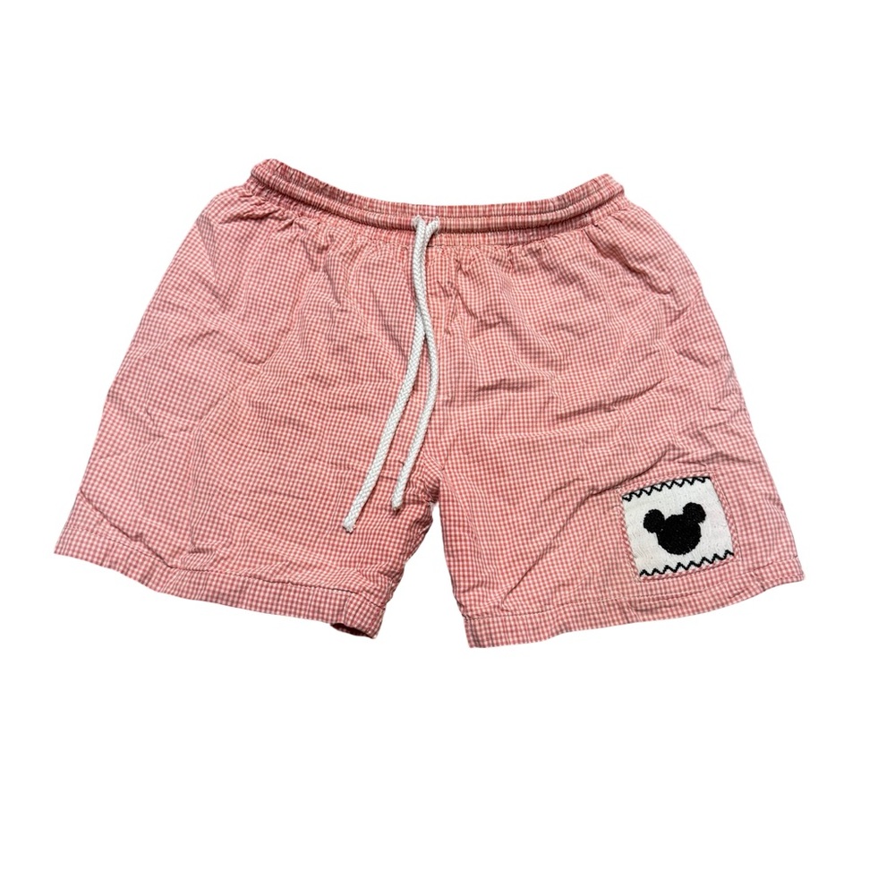 ✨ Smocked Polka Dot Swim Trunks Size 4 Gingham Mickey Mouse Patch ✨